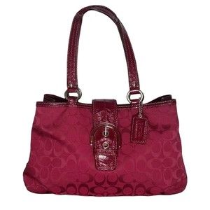 Coach Signature Buckle Flap Soho Canvas Burgundy Shoulder Hand Bag H1159-F18750